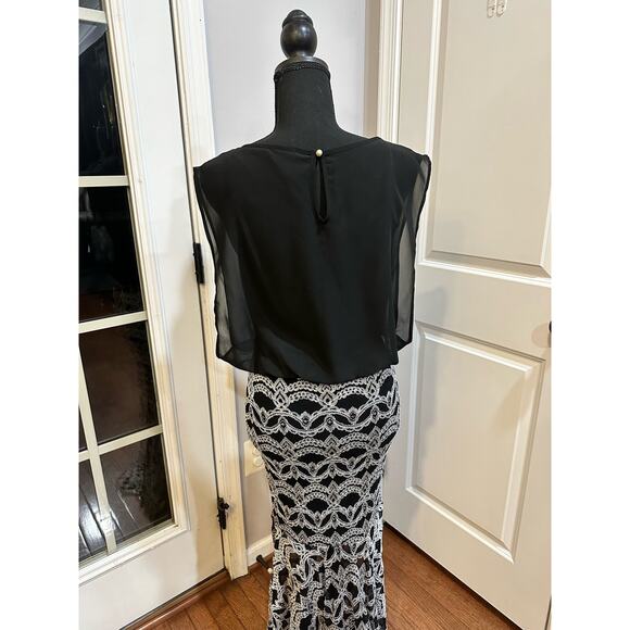 Women Silver Black High- Low lace maxi Bodycon Mermaid dress Size (S) - Picture 8 of 14